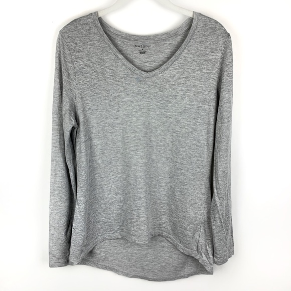 Massini Tops - MASSINI Gray High Low V-Neck Long Sleeve Top M